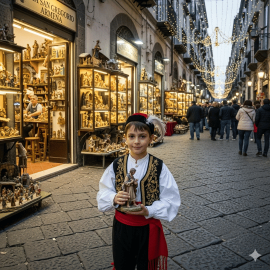 Viaggio culturale a Napoli durante l'Avvento. Escursione tour in bus verso il centro storico per visitare i presepi artigianali di San Gregorio Armeno e i monumenti napoletani con atmosfere natalizie autentiche.